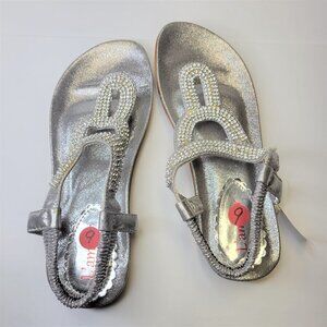 SIZE 9 Silver Sparkly Womens Sandals Adjustable Strap Toe Post Holiday Sandals